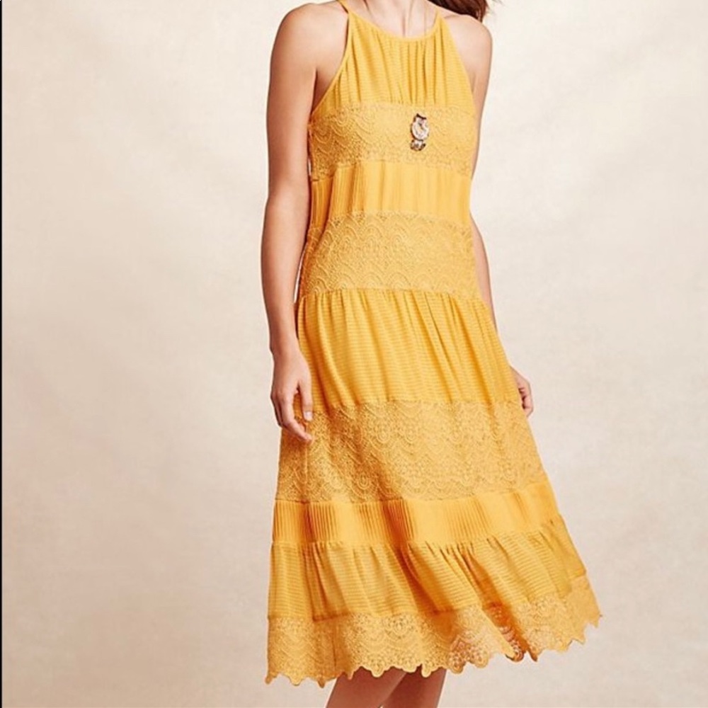 Anthropologie HD in Paris Yellow Lace Dress